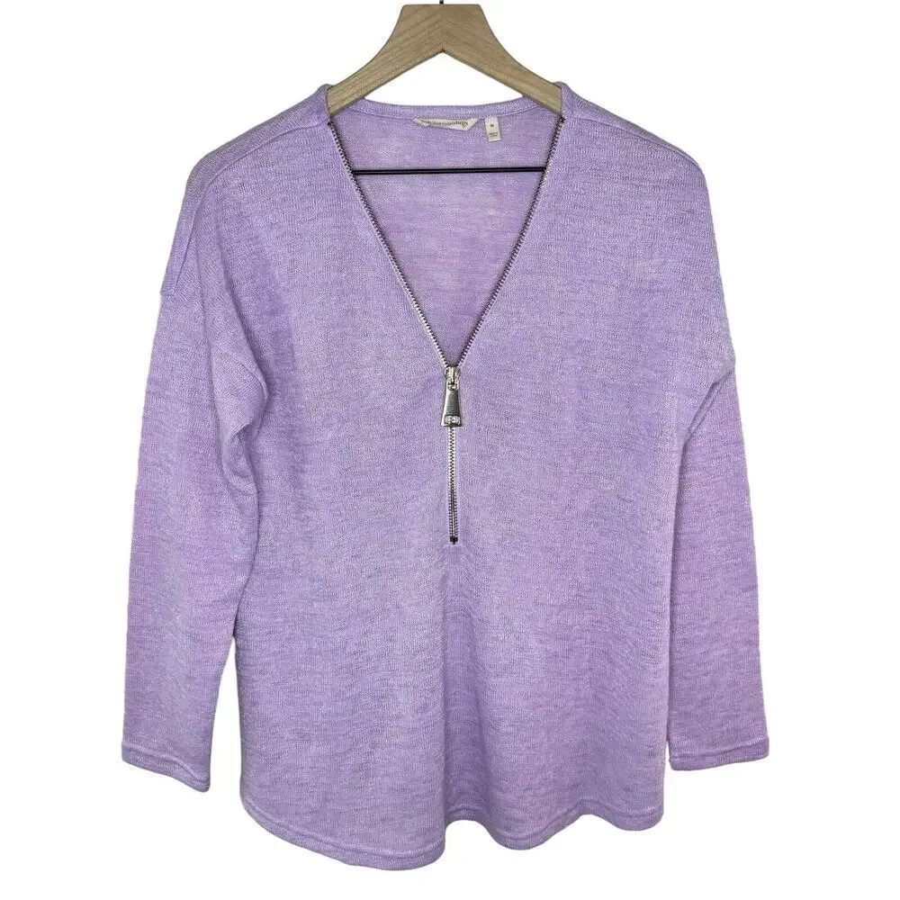 Soft Surroundings Women’s Zipper Accent Popover Lightweight Lilac Sweater Sz M